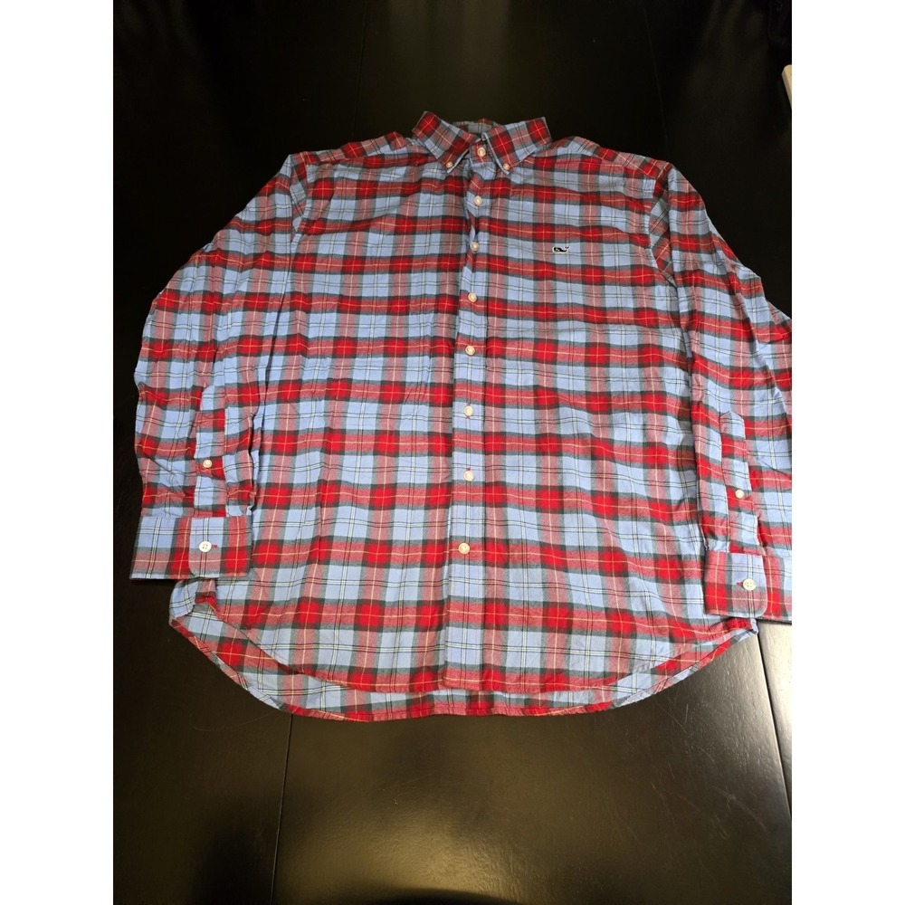 Vineyard Vines Shirt Mens Large Blue Red Plaid Whale Shirt Button Up‎ Flannel